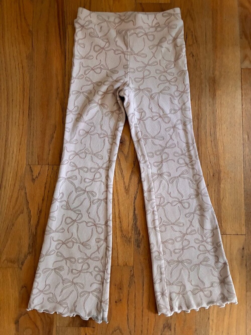 H&M Pink Bow Print Flared Leggings Girls 7-8